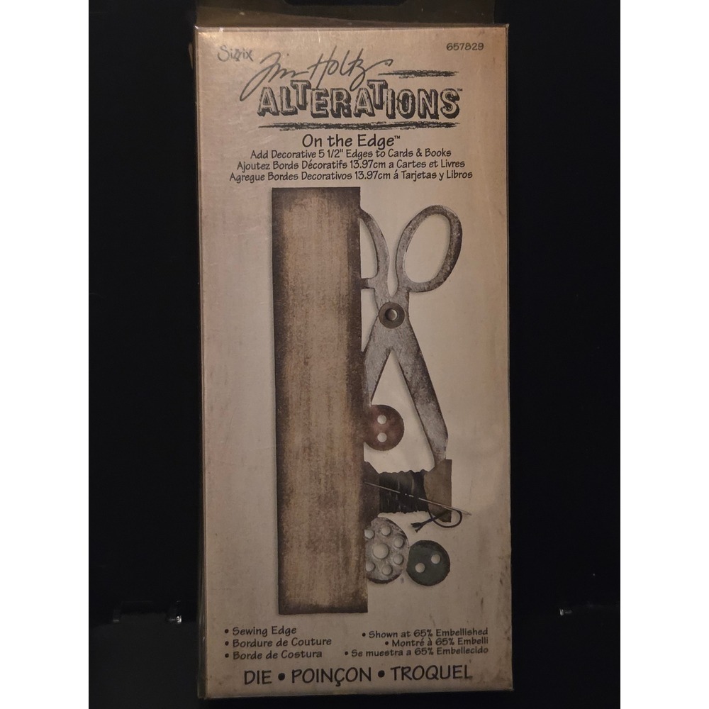 Sizzix Jim Holtz Alterations On the Edge Sewing Edge Die 657829 Scissors Buttons